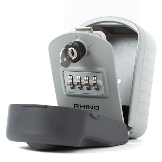 Grey Rhino Lock Secure Pro, SKU Rhino-0009, with its separate front cover removed, shown on a white background.